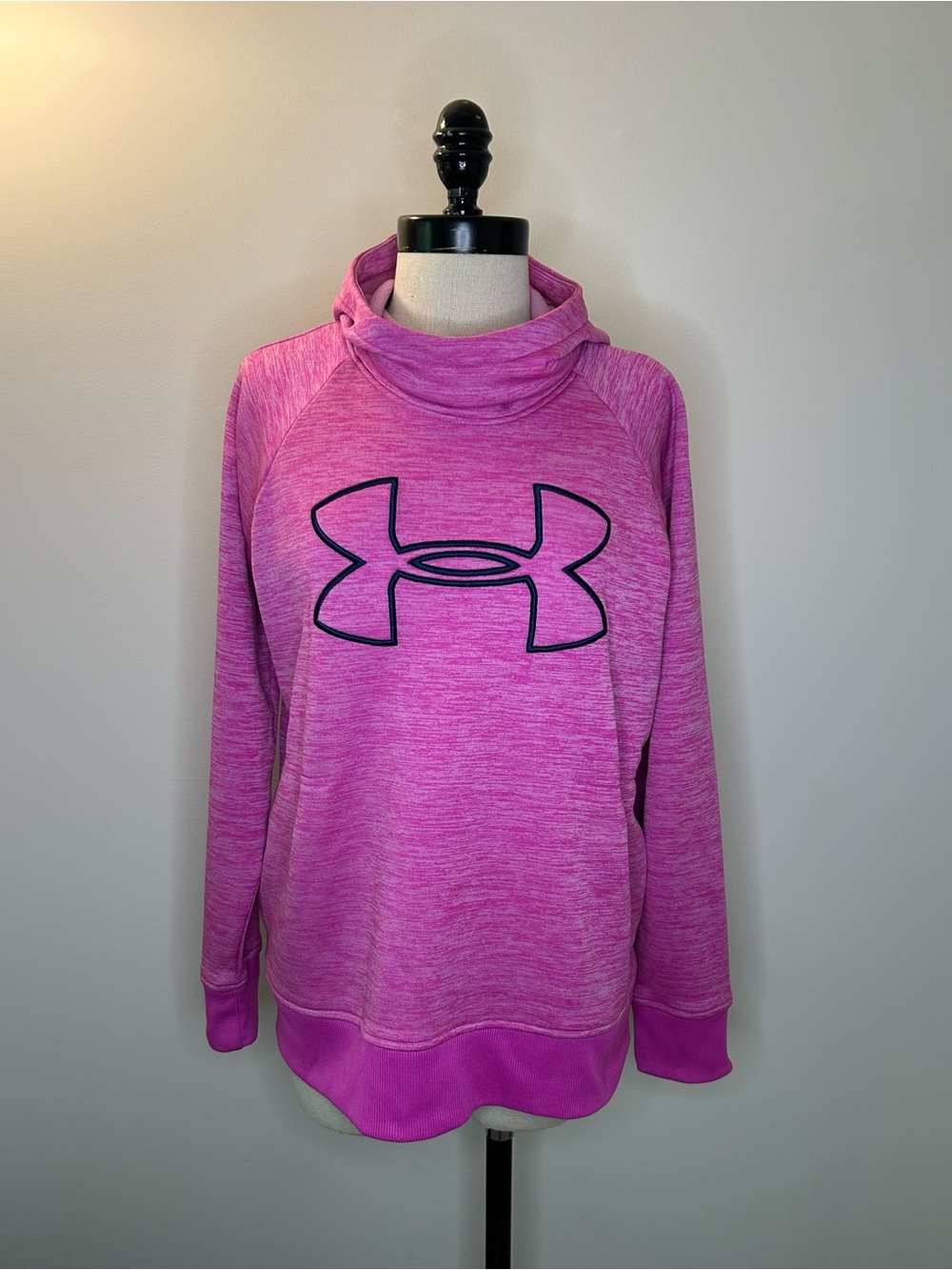Under Armour Marbled Pink ColdGear Loose Pullover Hoodie High Cowl Neck Womens M